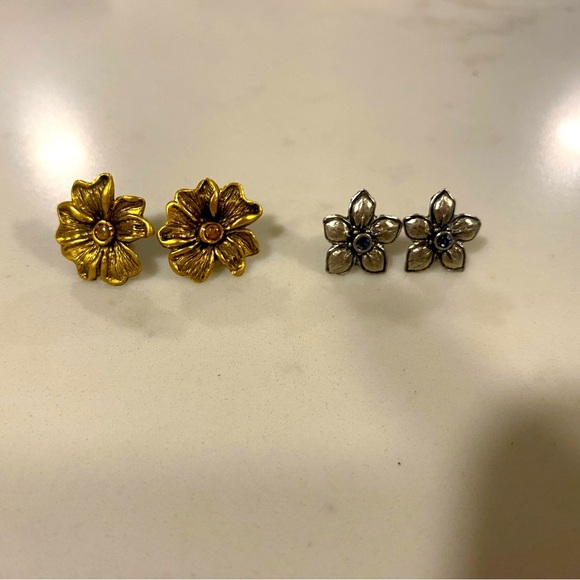Elegant Floral Gold and Silver Earrings Set - Picture 1 of 4